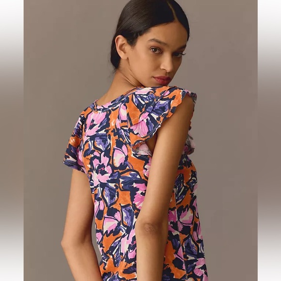 Maeve Anthropologie Catie Ruffle-Sleeved Tee Blouse Top - Picture 2 of 8